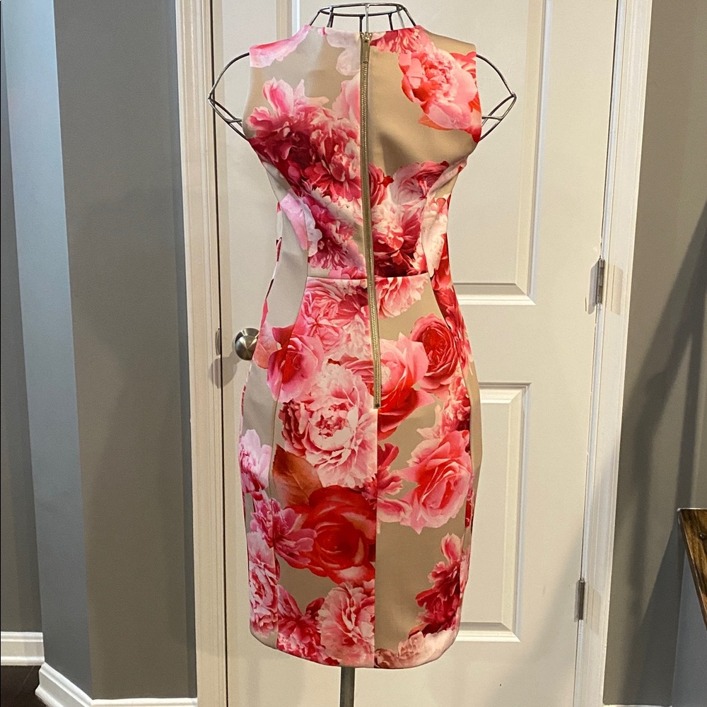 Calvin Klein Sleeveless Midi Dress in Pink and Red Floral - Picture 3 of 7
